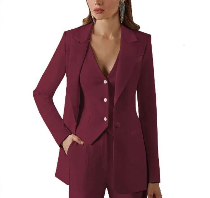 3piece plus size womens set with lapel jacket business vest and pants office formal party dance dress