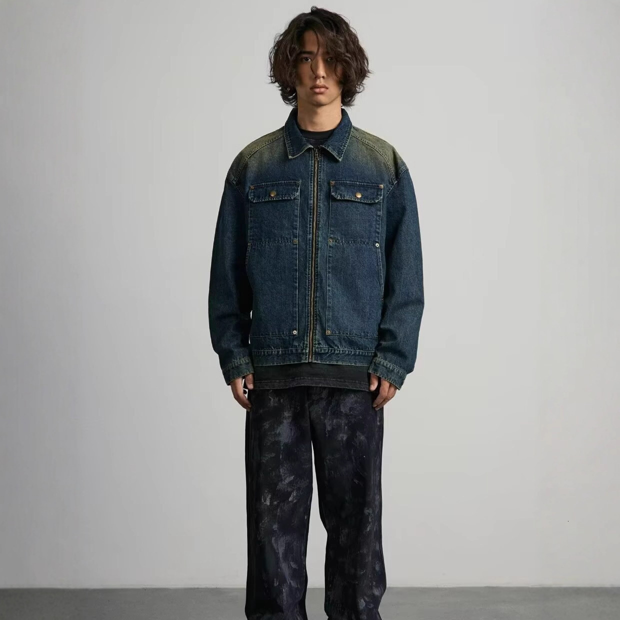 American Street Style Zipper Denim Jacket For Men And Women Design Sense Hip-hop Trendy Designer Jacket Loose Jacket