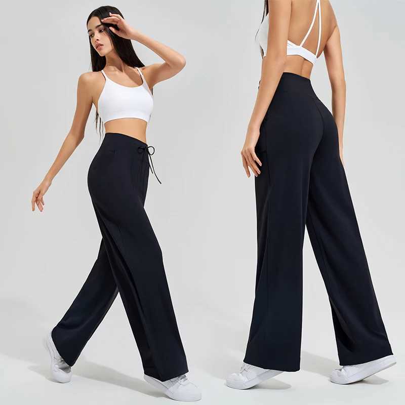Womens yoga pants high waist wide leg gym casual pants solid color drawstring high elasticity quick drying tight pants J251030