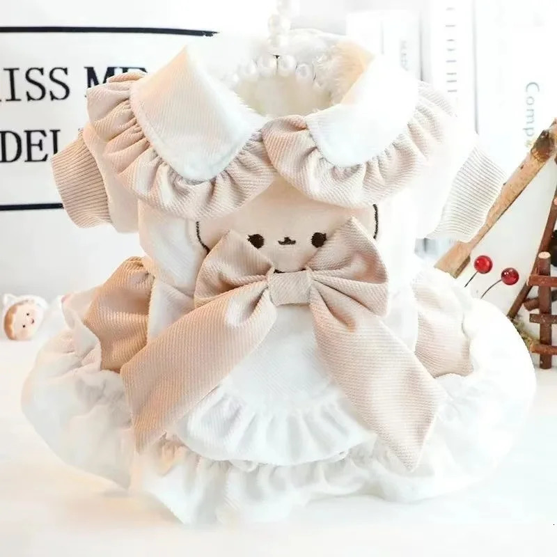 Fleece Lined Thickened Lace Princess Dress For Cats Winter Clothes With Bow Knot n Cotton Jacket Warm Cat Clothing 251029