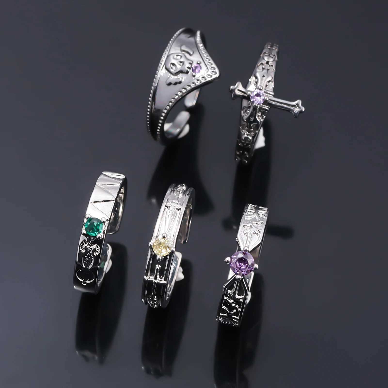 Anime HunterHunter Ring GON Killua Zoldyck Kurapika Feitan Chrollo Metal Adjustable Rings Jewelry Prop Accessories GiftW251030