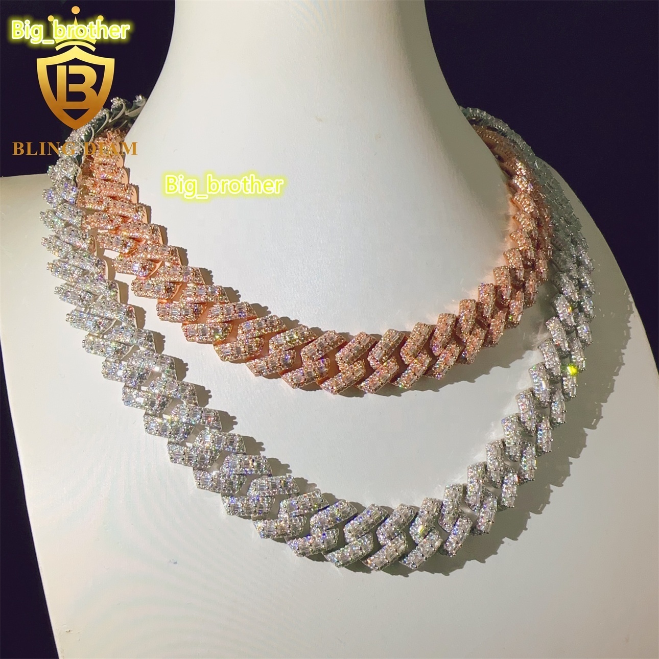 Luxury Fashion Hip Hop VVS Moissanite Diamond Fine Jewelry Miossanite Iced Out Necklace 16mm Miami Cuban Link Chain