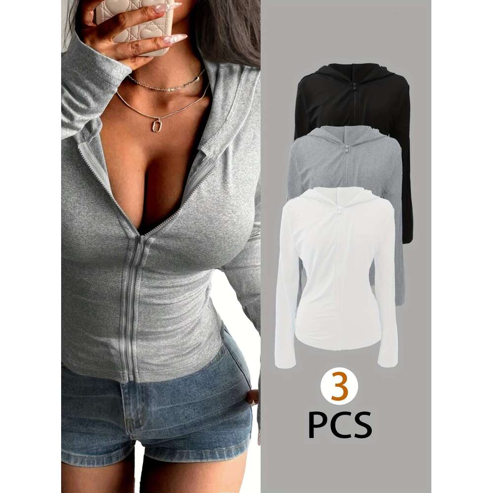 Pcs Women S Solid Color Slim Fit Casual Hoodie Set
