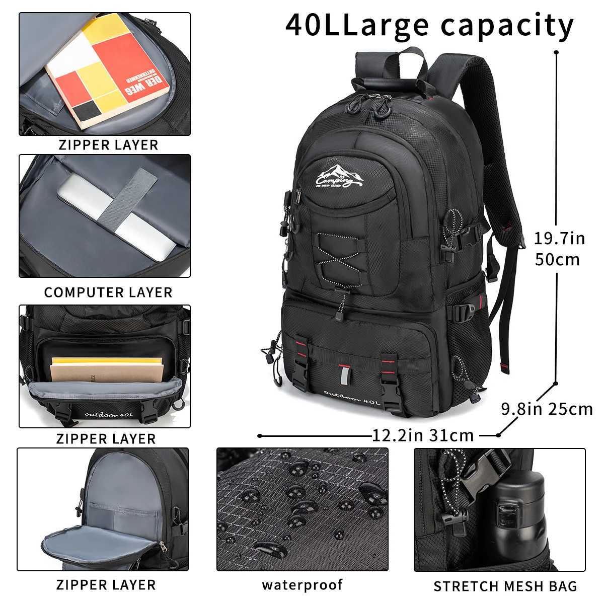 Travel backpack 40L waterproof lightweight outdoor hiking mens and womens camping backpack H251029