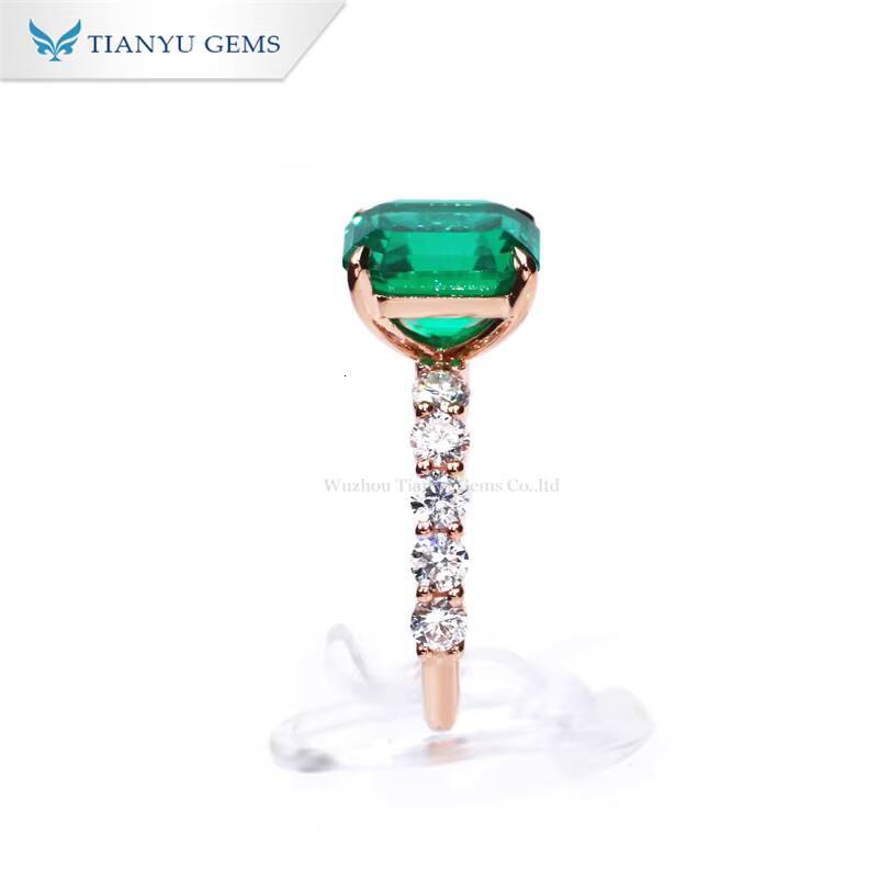 Tianyu Gems Asscher Cut 10x10mm Lab Emerald Lab Diamond Rings Rose Gold 10k 14k 18k Women Wedding Engagement Anniversary Ring