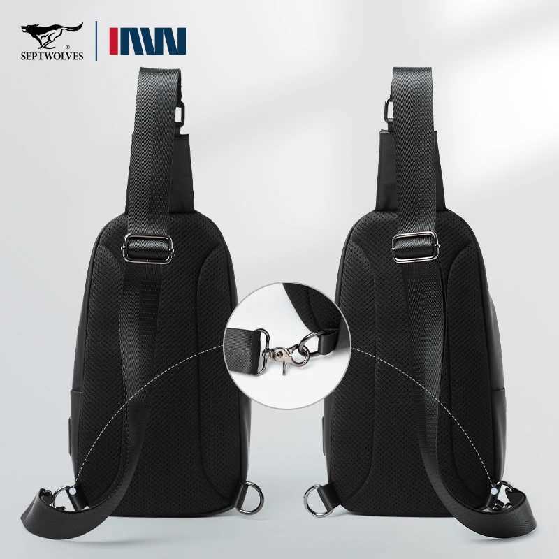 Septwolves Fashion Thin Men Leather Travel Sling Bag Leisure Sport One Shoulder Backpack Business PVC Crossbody Shoulder Bag H251029