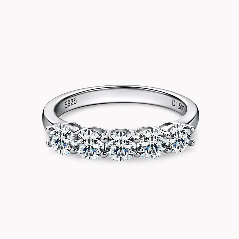 925 Sterling Silver Platinum Plated 5 Stone 03ct Tennis Eternity Band Diamond Moissanite Ring Wholesale Engagement Fine Jewelry