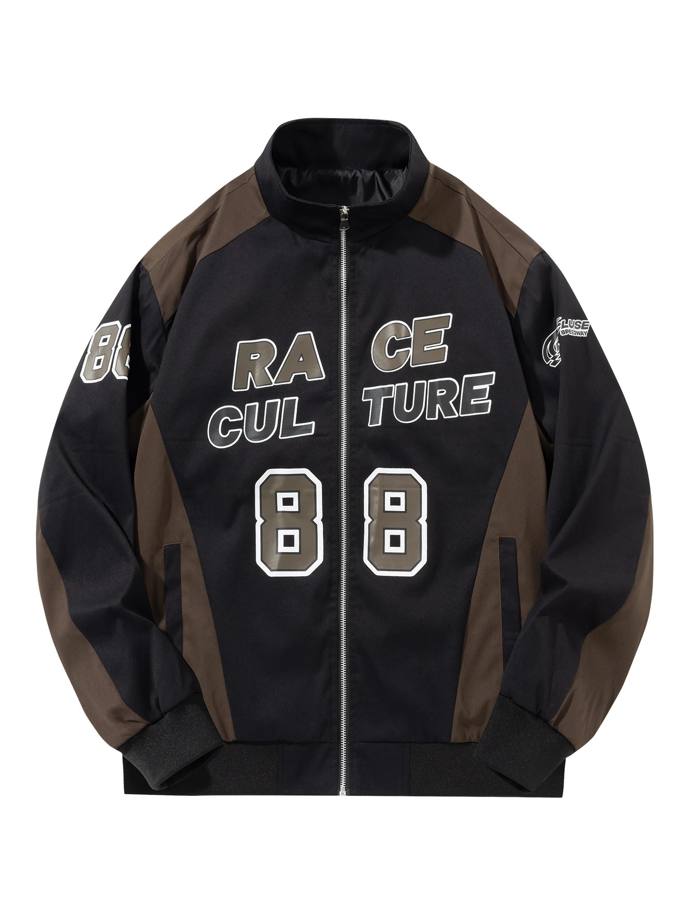 Street Edge Retro Sport Bomber Jacket RACE CULTURE 88 Graphic Color Block Mens Coat 251023