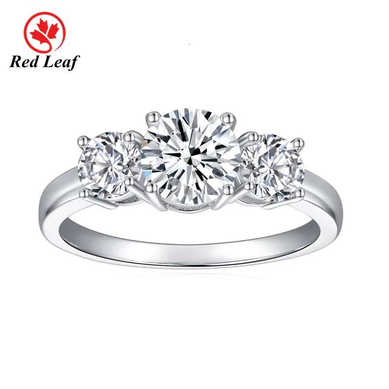 Redleaf Beautiful Design 925 Silver18k Gold Ring 2ct 4ct Round Cut Three Stone GRA Moissanite Ring
