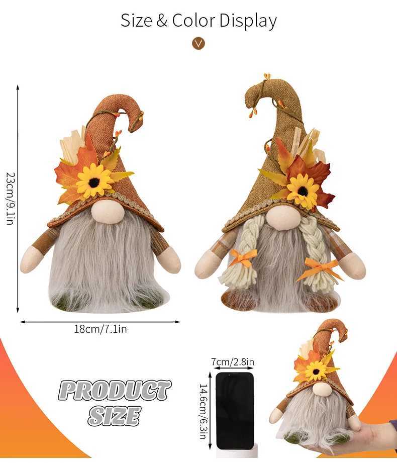 Glowing Faceless Gnomes Doll Handmade Maple Leaf Sunflower Dwarf Doll Pendant Home Autumn Thanksgiving Day Christmas Decoration C251030