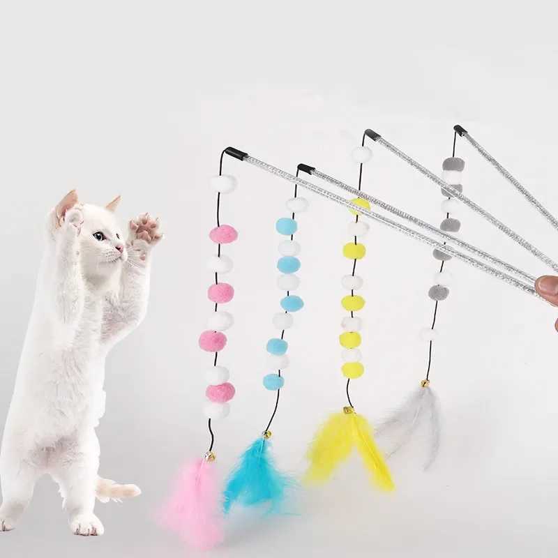 Cat Toy wool ball cat toys interactive teather toys for cats sticks colorful plush ball string cats toy with bell pet supplies S251029