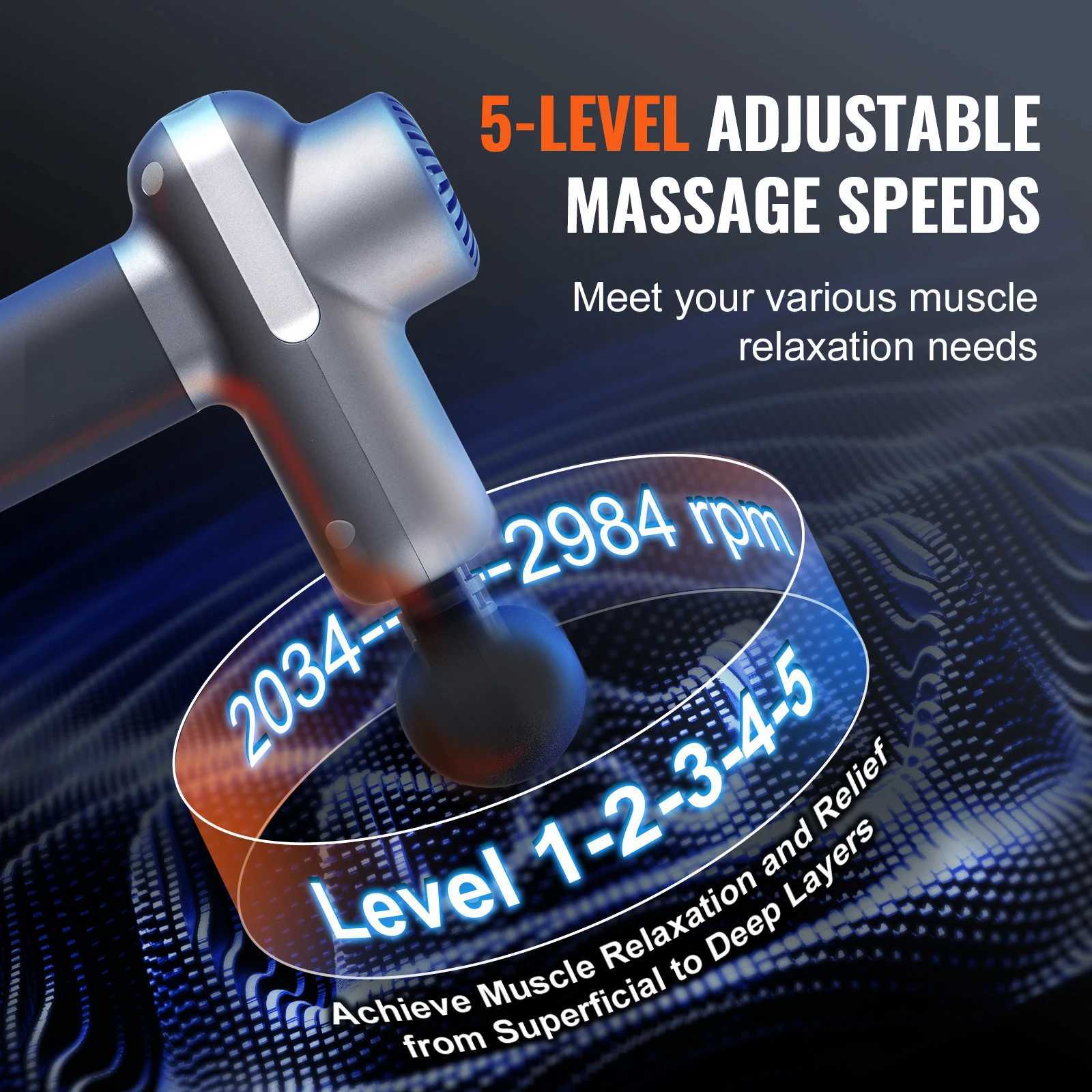 SucceBuy Mini Massage Gun Percussion Muscle Massage Gun for Athletes w 5 Speed Levels 6 Massage Heads for Pain Relief Muscle J2510301