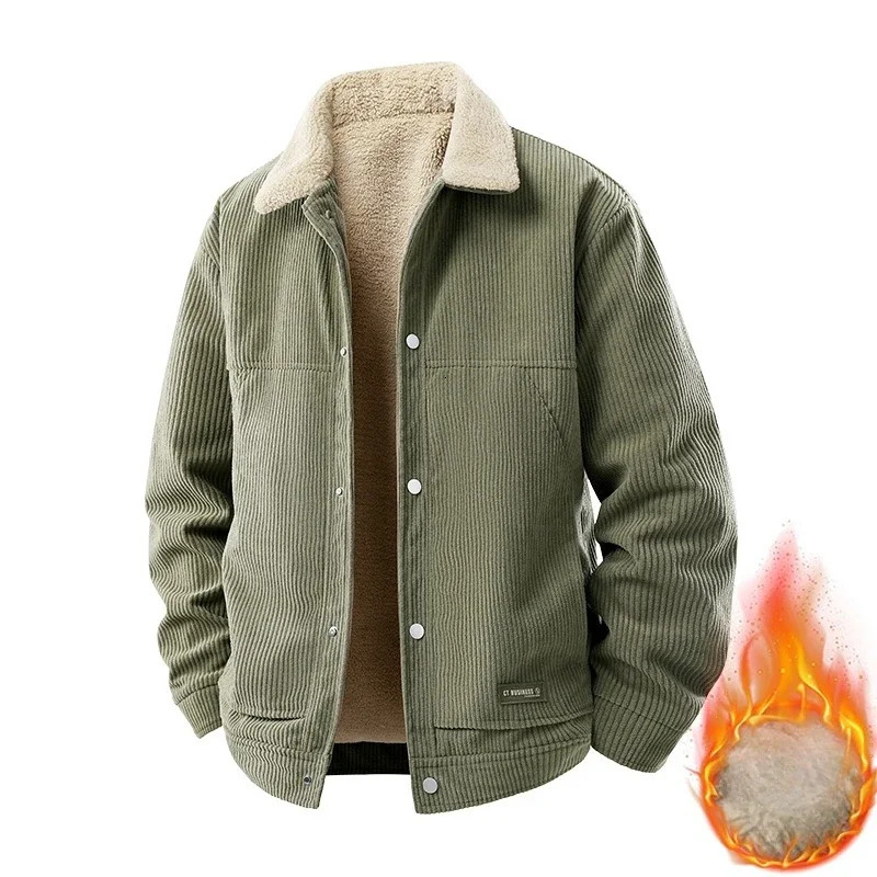 Fleece Corduroy Lapel Coat Men Korean Fashion Plus Velvet Lamb Fur Casual Jacket Autumn Winter Mens Thick Business Jackets 251028
