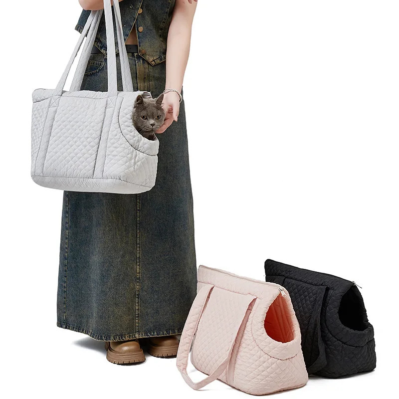 Pet Handbag Autumn and Winter UltraLight Quilted Cotton Pet Carrying Bag Single Shoulder Cat Outing Bag 251030
