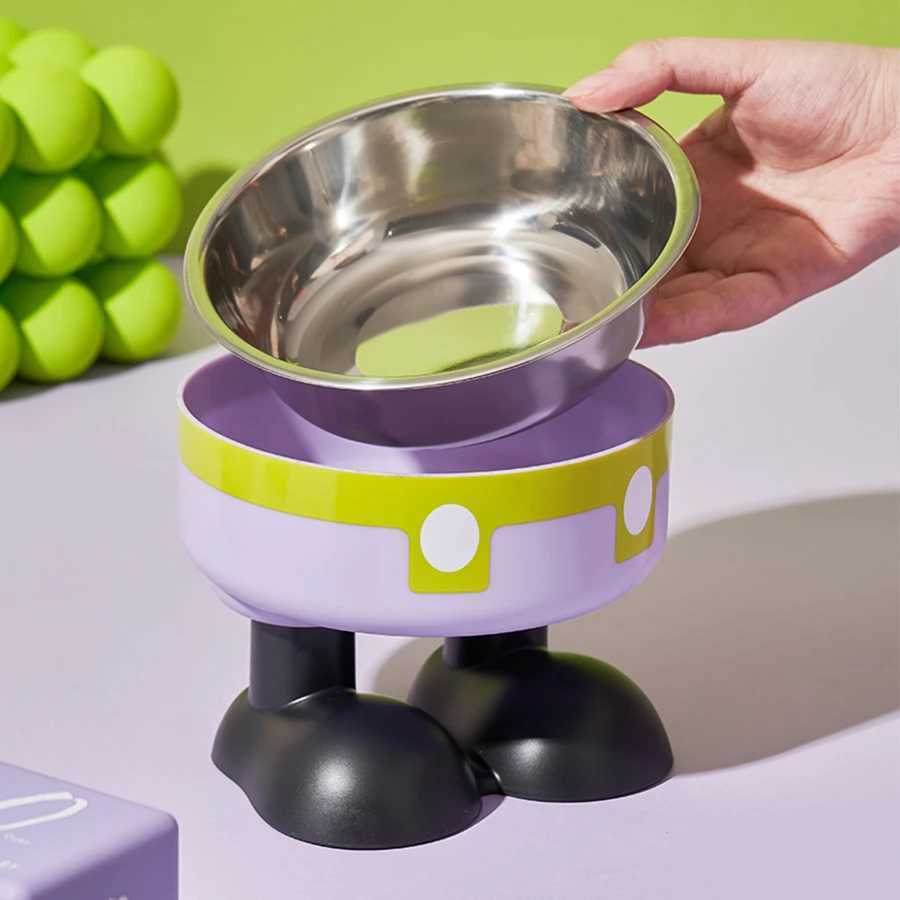 Pet stainless steel bowl anti slip large capacity dog bowl cat high footed bowl neck protection pet bowl anti knock cat bowl J251113