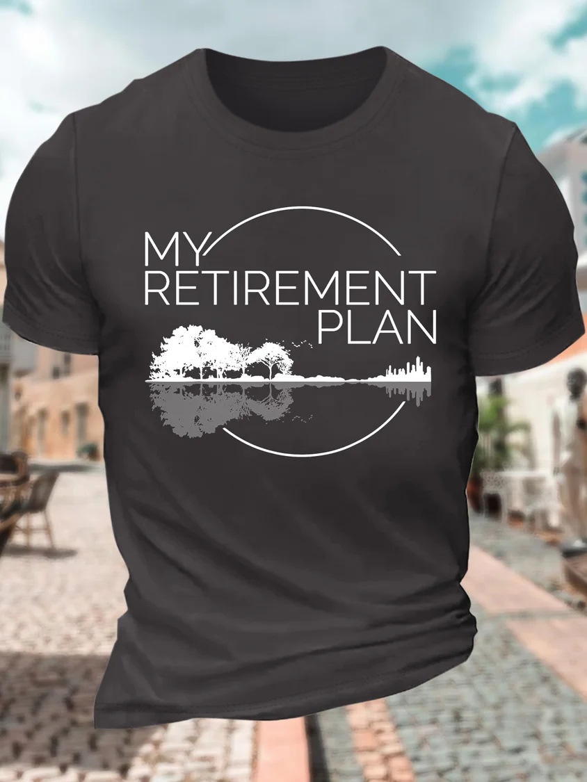Europe & America Oversized Men's My Retirement Plan Guitar Cotton Letter Print Casual T-Shirt - TT7385