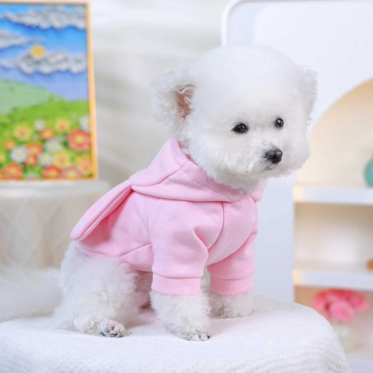 Pet Pink Rabbit Sweater Cat and Dog Wear Spring and Autumn Comfortable Puppy Clothes Happy Dog Autumn and Winter Warm Hoodie C251030