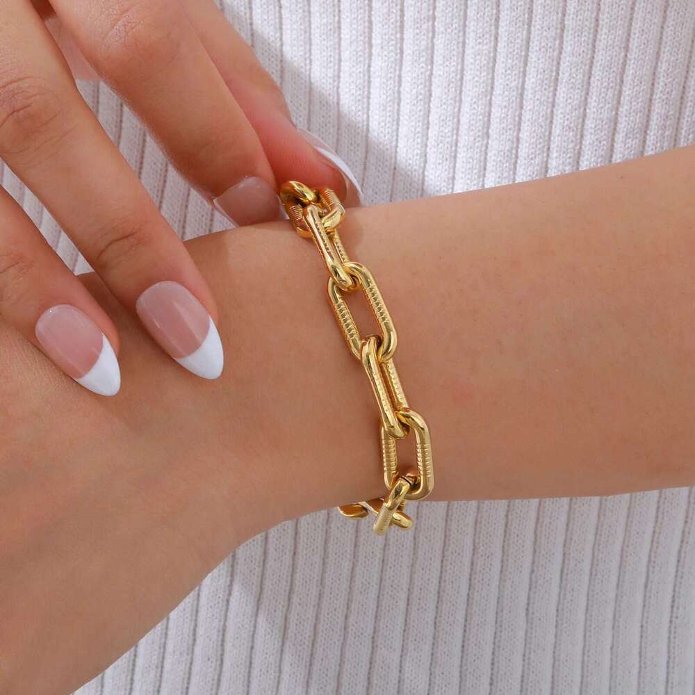 Ladies' Stainless Steel Emed Thick Chain gold Bracelet Hualanxin 2290