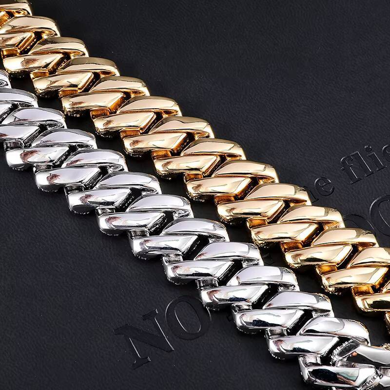 Hip Hop Gold Filled Link Bracelet Chain Set 19MM 3 Rows Diamond Cuban Choker Necklace Mens Miami Iced Out Moissanite Prong Cuban Chain