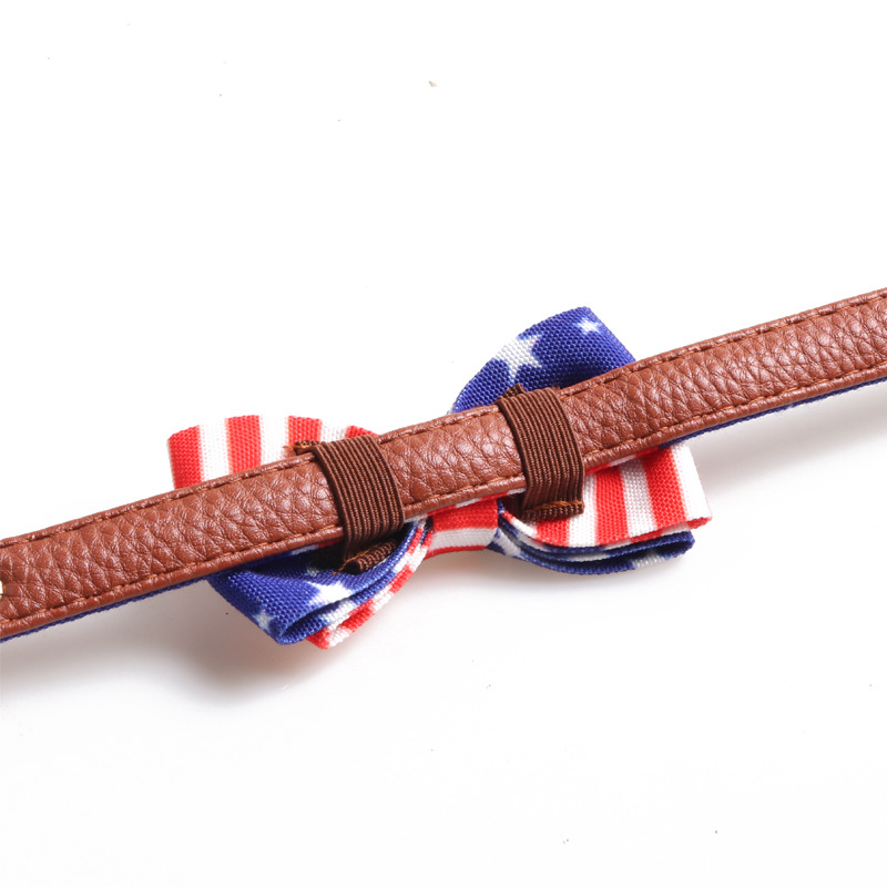 American Flag Pattern Dog Collar Leash Set with Bowtie & Bandana, Multi-Size, Sturdy Buckles, For All Dog Sizes, Fashionable Pet Walking Gear B179
