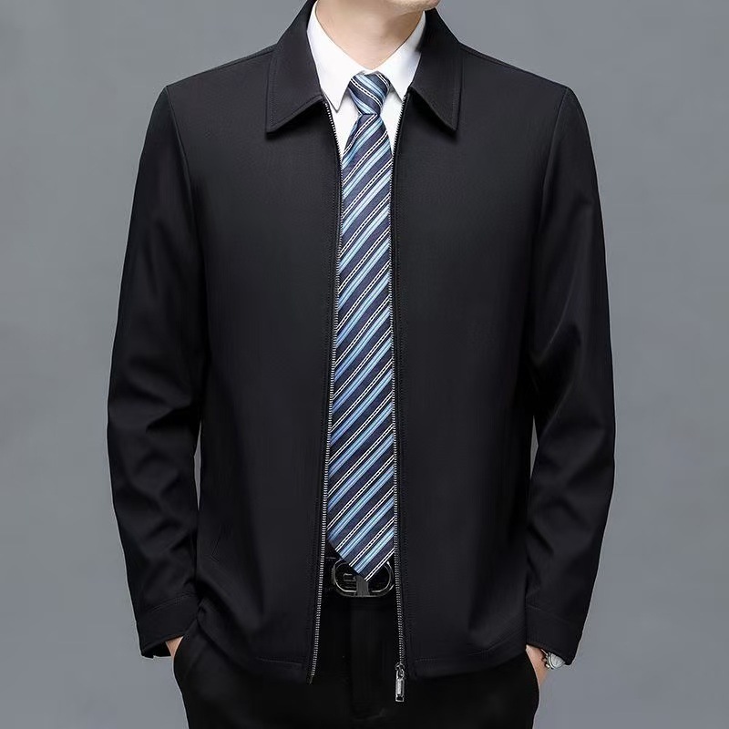 High-end Business Spring And Autumn Men's Casual Jacket For Middle-aged And Young Men Stand Designer Coat Collar Long Sleeve New Dad's Top