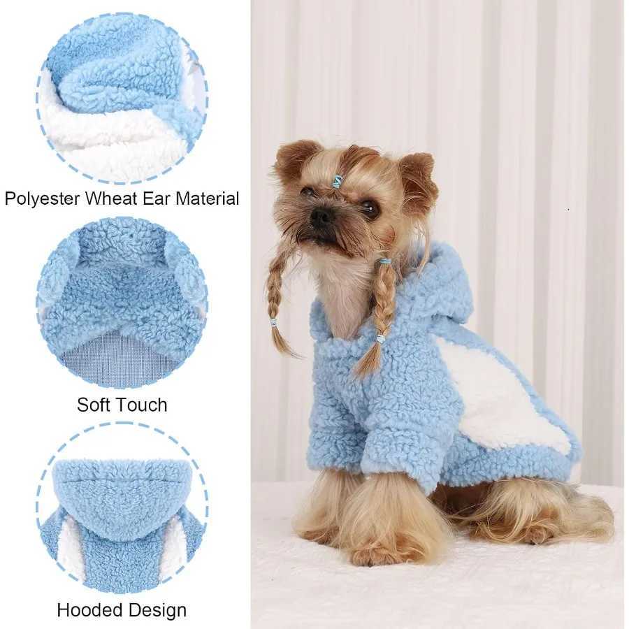 Dog Hoodie Pet Clothes Sweater with Hat Soft and Warm Cold Weather for Small Patchwork Hood Blue XXS C251030