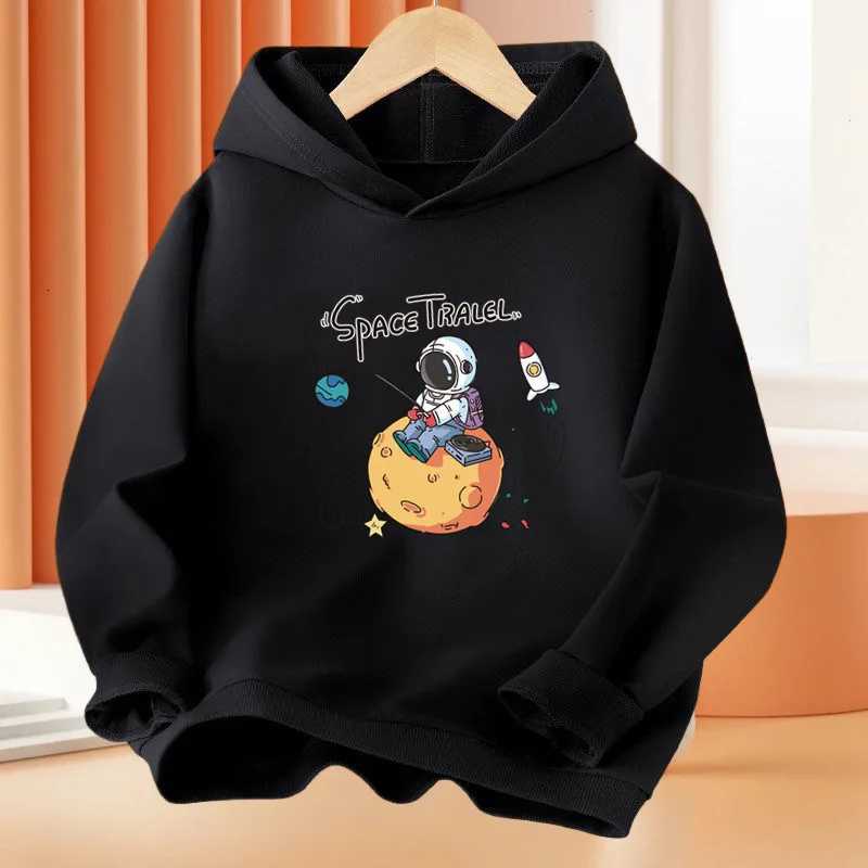 Cartoon Astronaut Hooded Fleece Sweatshirt for Boys And Girls Warm Autumn Winter Cartoon Print Top for Kids Long sleeveT251030