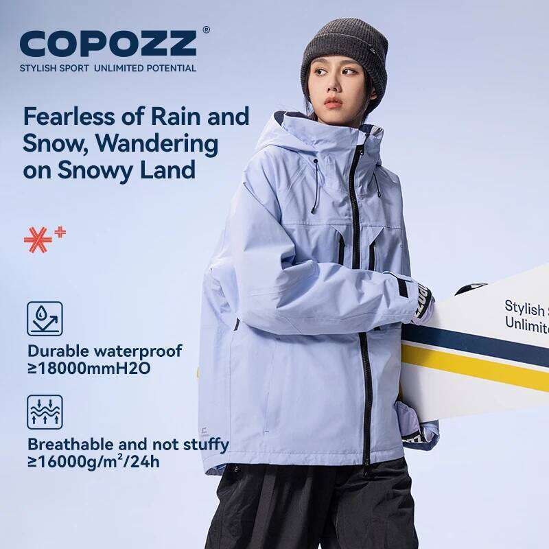 COPOZZ Thicken 3L Jacket Men Women Windproof Waterproof Winter Coat Wear Solid Color Hooded Warm Snowboard Ski Suit
