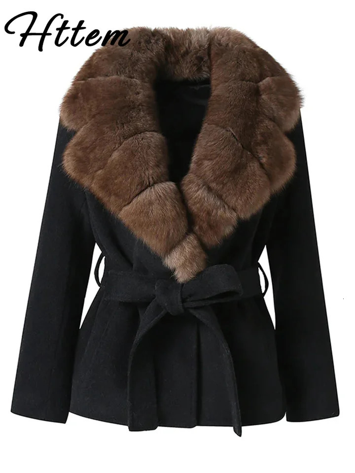 Elegant Shawl Faux Fur Women Coat Lace Up Full Sleeve Belted Waist Lapel Woolen Female Jacket Autumn Winter Lady Outwears 251028