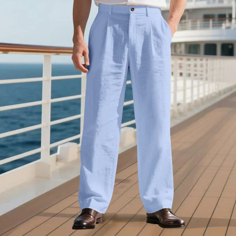 2025 HighQuality Linen Trousers Men Autumn Mens Gurgle Casual loose Business Suit Trousers fashion Men Clothing 251028