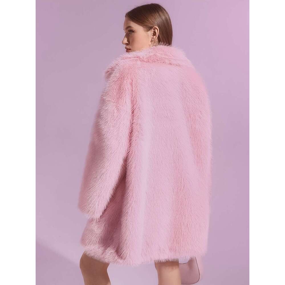 Faux Coat Women S Plus Size Faux Fur Coat Elegant Solid Color Polyester Long Sleeve Midi Coat With Lapel Collar Non Stretch Knit Fabric Fall Winter