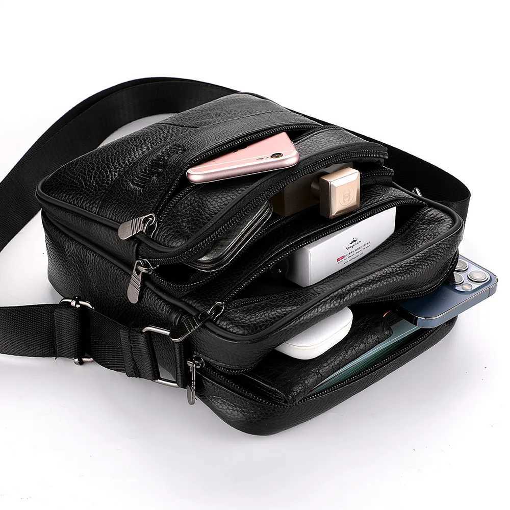 New Business Casual Mens Crossbody Bag Leather Strap For Men Black Courier Side Bag For Mens Postman Travel Bag Y251011