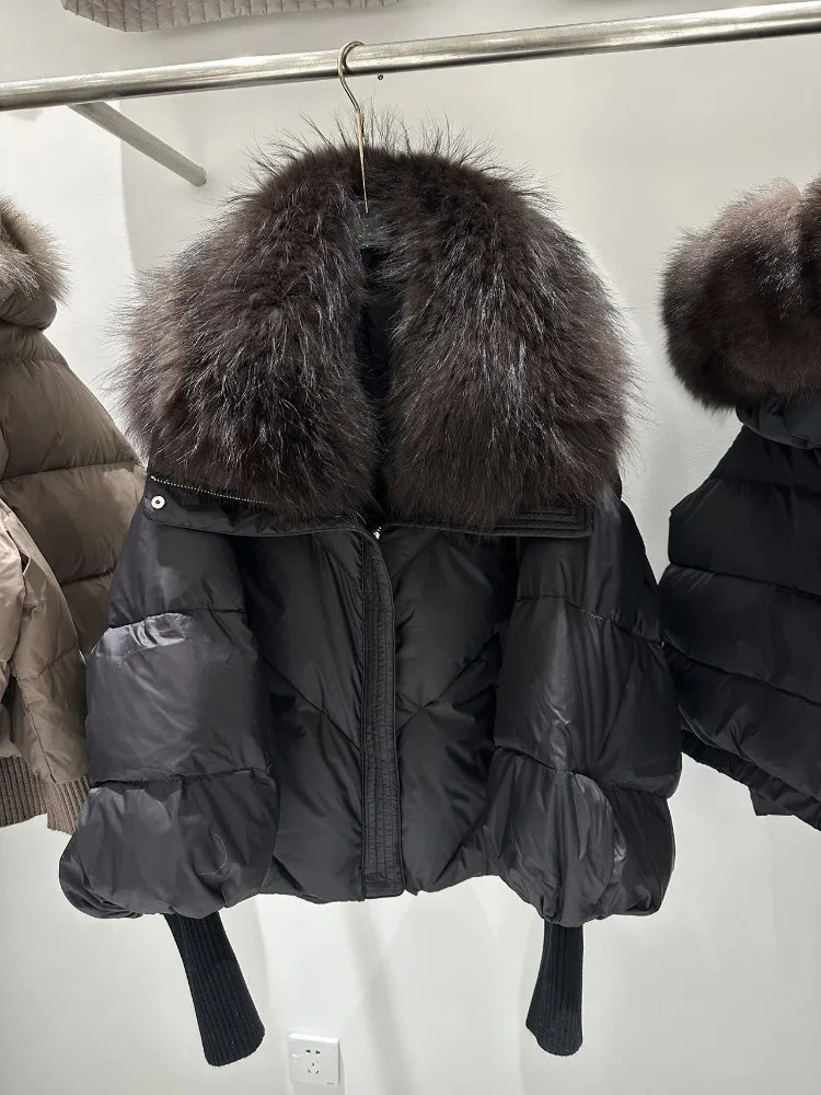 OFTBUY Loose Fashion Thick Warm Clothes Women Big Raccoon Fur Collar Down Coat Female Knit Sleeve Fluffy Puffer Jacket 251023