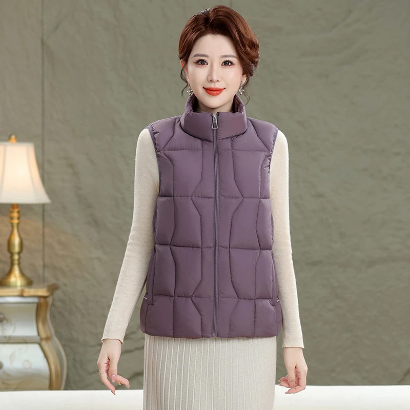 Fashion Women Down Cotton Jackets Vests Solid Stand Collar Thicken Autumn Winter Warm Casual Sleeveless Coats 251024