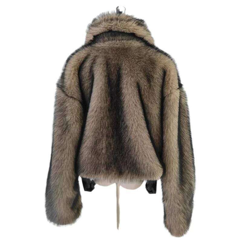 2025New Style European And American Short Brown Faux Fur Coat Hot Sale