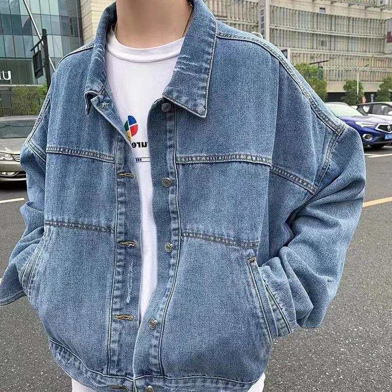 Spring Mens Singlebreasted Blue Denim Jacket Solid Color Retro Loose Outerwear Korean Fashion Jeans Jackets Y2K Streetwear 251016