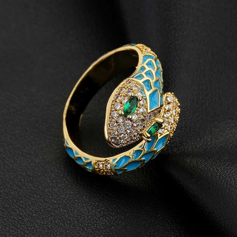 NEWBUY Fashion 6 Colors Enamel Expoxy Snake Open Rings For Women Luxury AAA Cubic Zirconia Pave Setting Copper Jewelry FemaleW251030