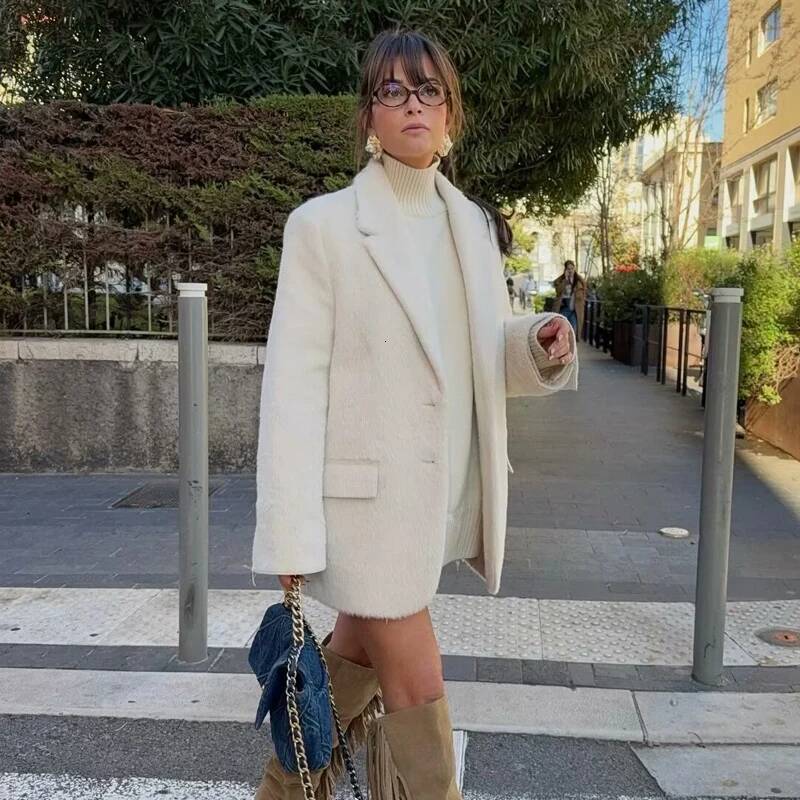 winter jacket women MUJER Faux Fur Women's Blazers Fashion Outerwears Straight Blazer Woman Long Sleeve New Coats and Jackets for Women