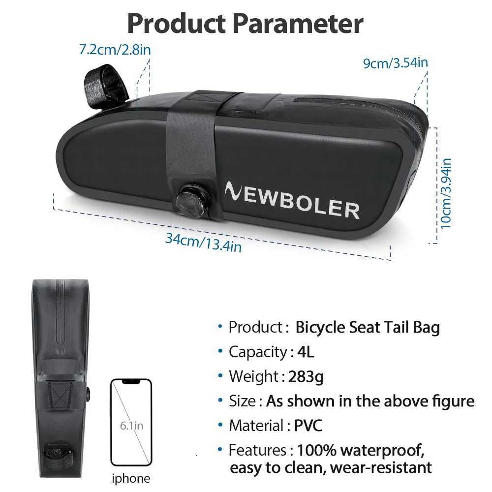 Bicycle Saddle Bag Knob Lock Full Waterproof 4L Bicycle Rear Bag MTB Road Cycling Seat Bag Bike Tail Pack Bike Accessories H251029