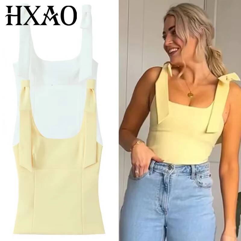 winter jacket women HXAO Butterfly Crop Woman Summer Yellow White Slip Cute Bow Off Shoulder Tank Top Tanks & Camis Sleeveless Backless Tops