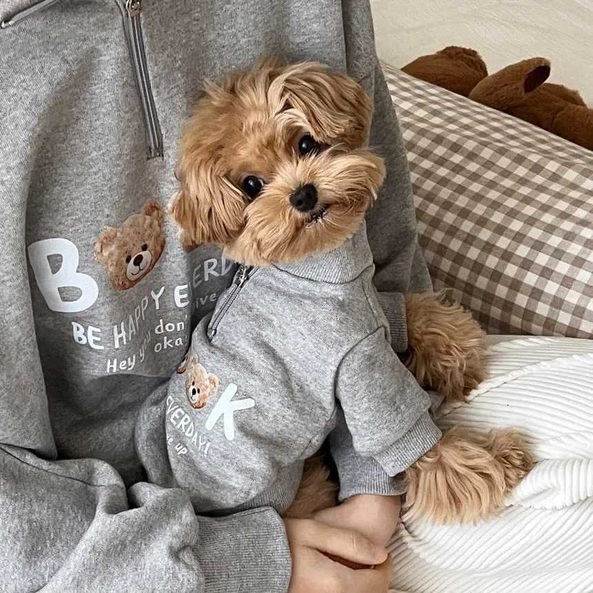 Pet Dog Warm Clothing Teddy FleeceLined Sweatshirt Bichon FallWinter Pullover Schnauzer Cartoon Print TwoLegged Clothes C251030