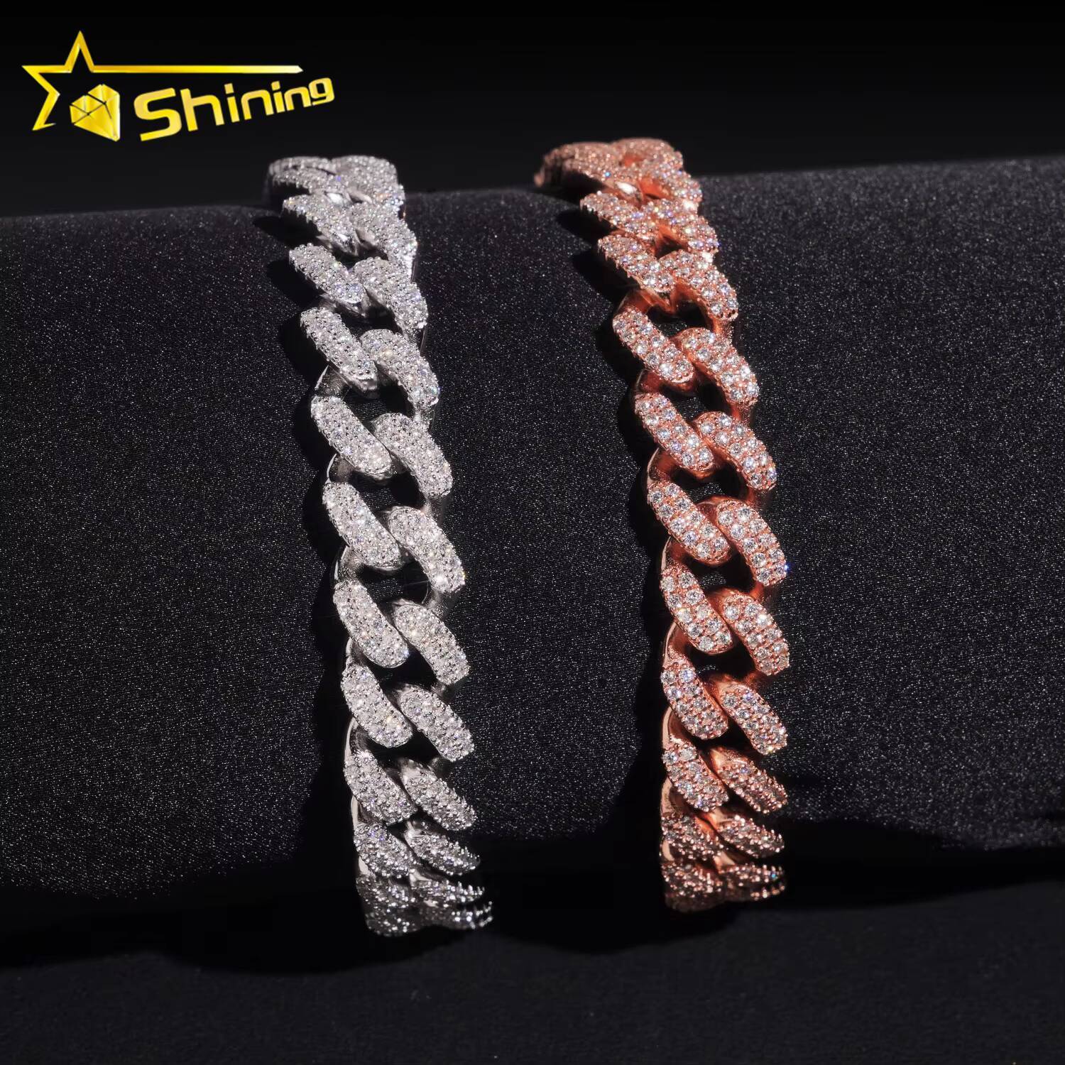 Mens Cuban Bracelet Pass Diamond Tester Moissnaite 2rows 10mm Solid S925 Gold Plated Luxury Cuban Link Chain Hip Hop Jewelry Designer's style