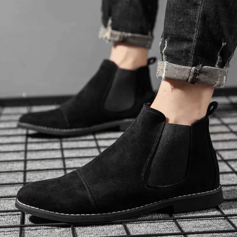 Men Suede Leather Chelsea Boots British Style Pointedtoe Dress Boots Outdoor Comortable Non Slip Mens Ankle Boots Z251029