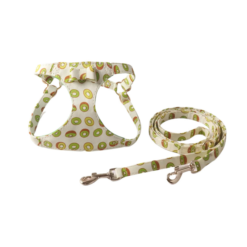 Cute Pattern Pet Harness Leash Set, Adjustable & Comfortable for Small Dogs, 3Styles(Peach,Kiwi,Duck), Fashionable Walking Accessories for Puppies B18