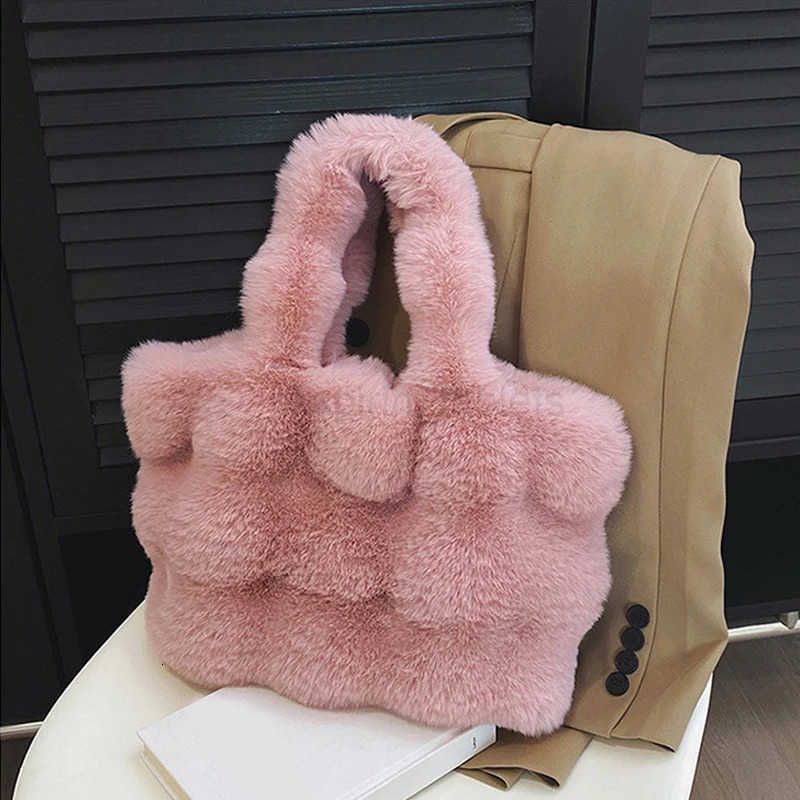 New Women Fluffy Shoulder Bags Autumn Winter Tophandle Handbag Girls Plush Tote Bag Solid Color Commuter Versatile Handle Bag M251030