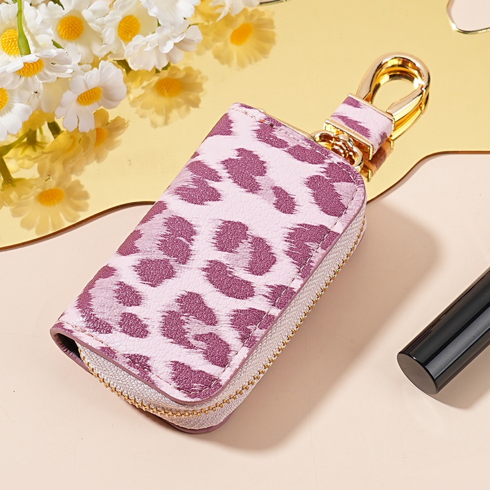 Creative Unisex Leopard Design Auto Keys Case with Elegant Strap Attachment