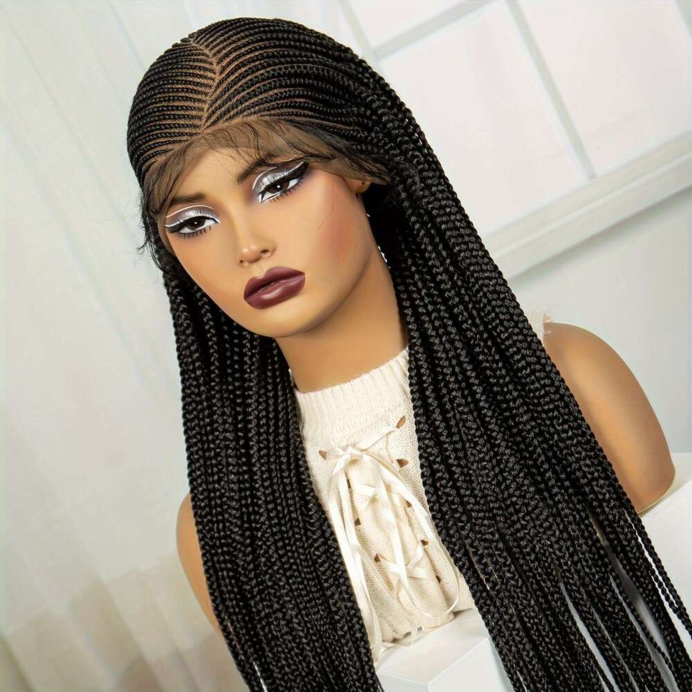 Elegant Wig Women - 100% Normal Temperature Fiber Braided Hair, Synthetic Box Braids, Full Lace Area, Versatile For All Users