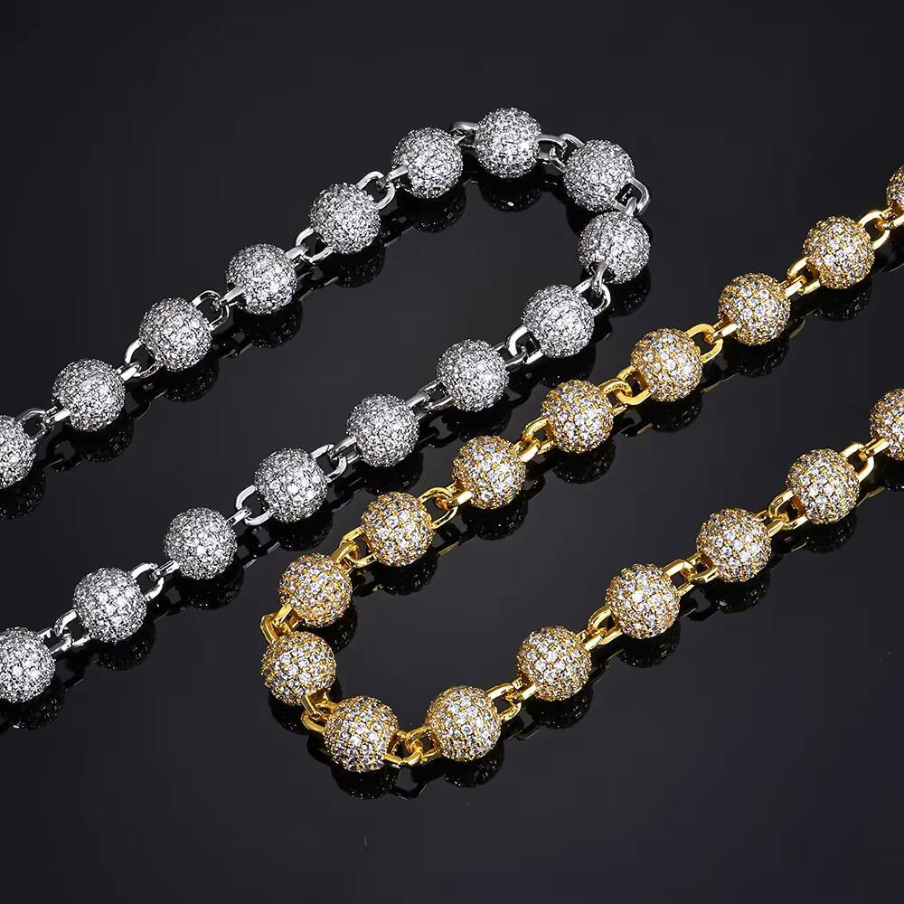 NUOYA Gold Plated Iced Out Pants Chain Womens Micro Pave moissanite Round Bead ChainJewelry Hip Hop Fashion Gift Designer's style