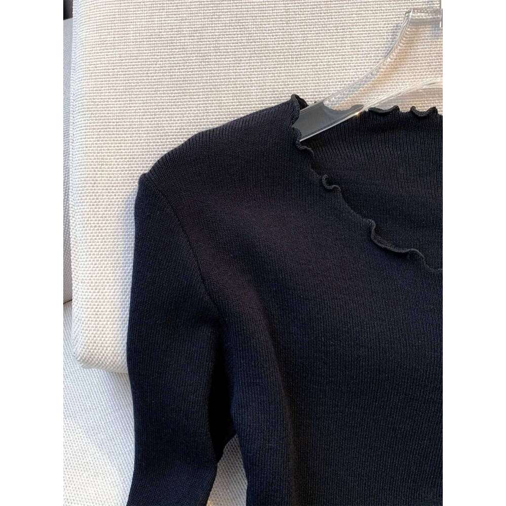 Black/White Solid Lettuce Trim Bowknot Pullover Y2k Casual Long Sleeve Sweater For Spring & Fall Women's Clothing Designer Sweater Women Bear Swe