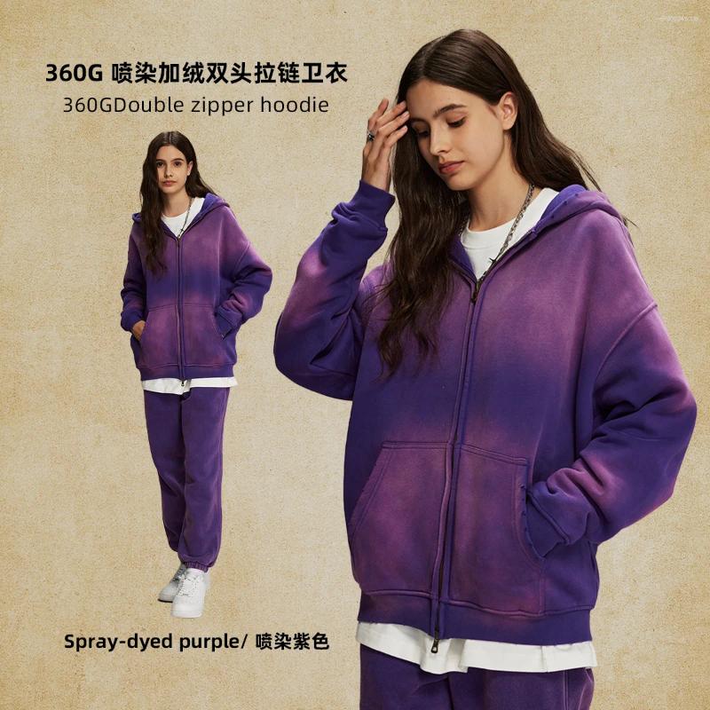 Men's Tracksuits Mens Fleece Lined Zipper Hoodies Oversized Set High Street Washed Wax Dye Jogger Uniform Retro Trousers Suit Casual Tapered